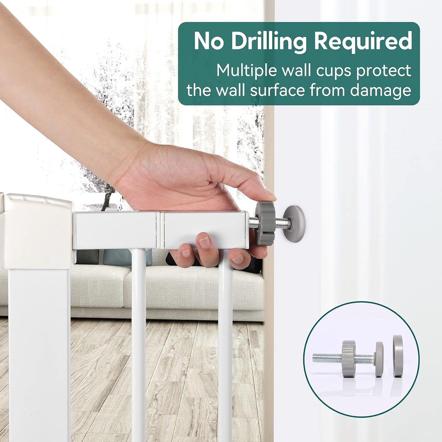 Babelio Metal Baby Gate, 29-48“ Auto Close Easy Install Pet Gate, Extra Wide Walk Thru Child Safety Gate, Pressure Mounted Dog Gate for Doorways & Stairs, with Y Spindle Rods, White