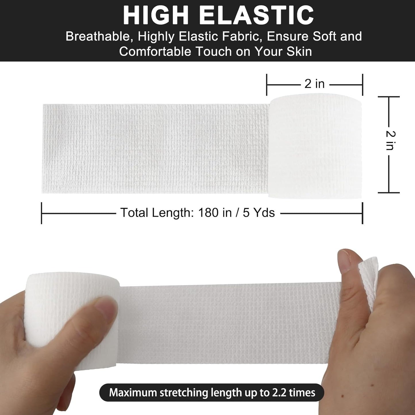 24 Pack Self Adhesive Bandage Wrap 2 Inch, White Medical Tape Elastic Cohesive Bandage Rolls Self Adherent, Self Sticking Tape First Aid Gauze for Sports, Leg, Knee, Ankle, Swelling, Wrist Sprains