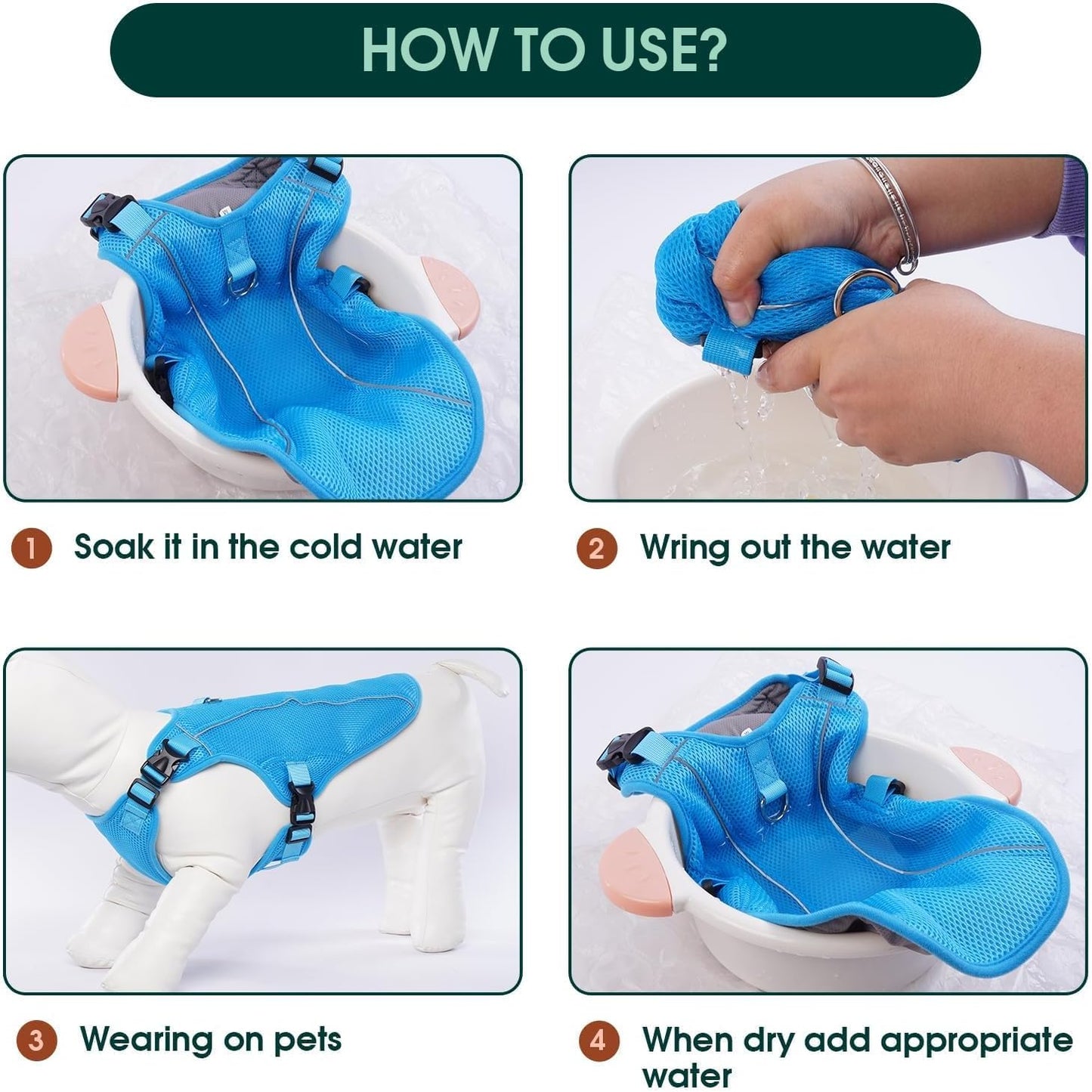 Kuoser Dog Cooling Vest, Pet Cooler Coat, Breathable Doggie Cool Jackets for Medium Dogs, Reflective Cooling Harness, Puppy Summer Essentials Blue L