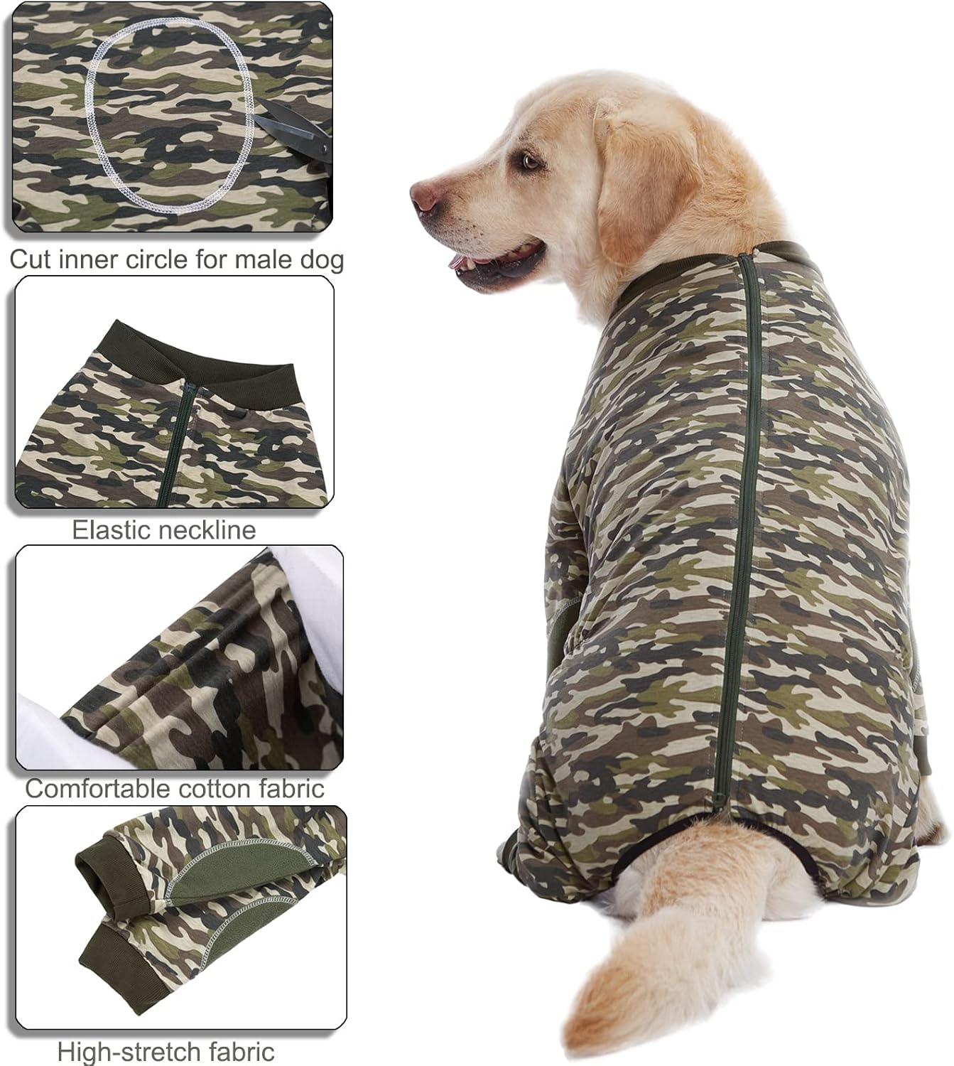 Yeapeeto Dog Onesie Surgery Recovery Suit for Large Medium Bodysuit Dogs Pajamas PJS Full Body for Shedding, Prevent Licking, Wound Protection, Cone Alternative (5XL, Camo)