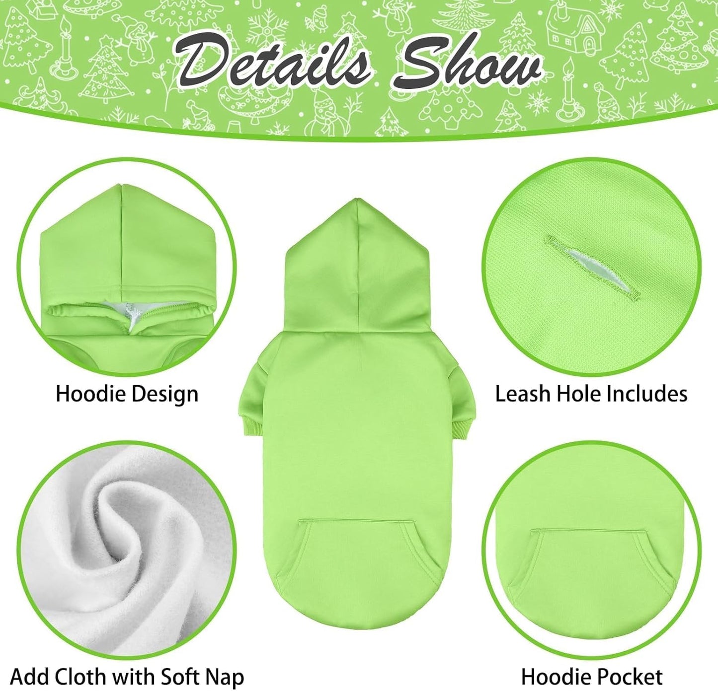 KOOLTAIL Basic Dog Hoodie - Soft & Warm Dog Hoodie Sweater with Leash Hole and Pocket, Dog Winter Coat, Cold Weather Clothes Sweatshirt for Small Medium Large Dogs Puppy Cat Boys Girls Green L