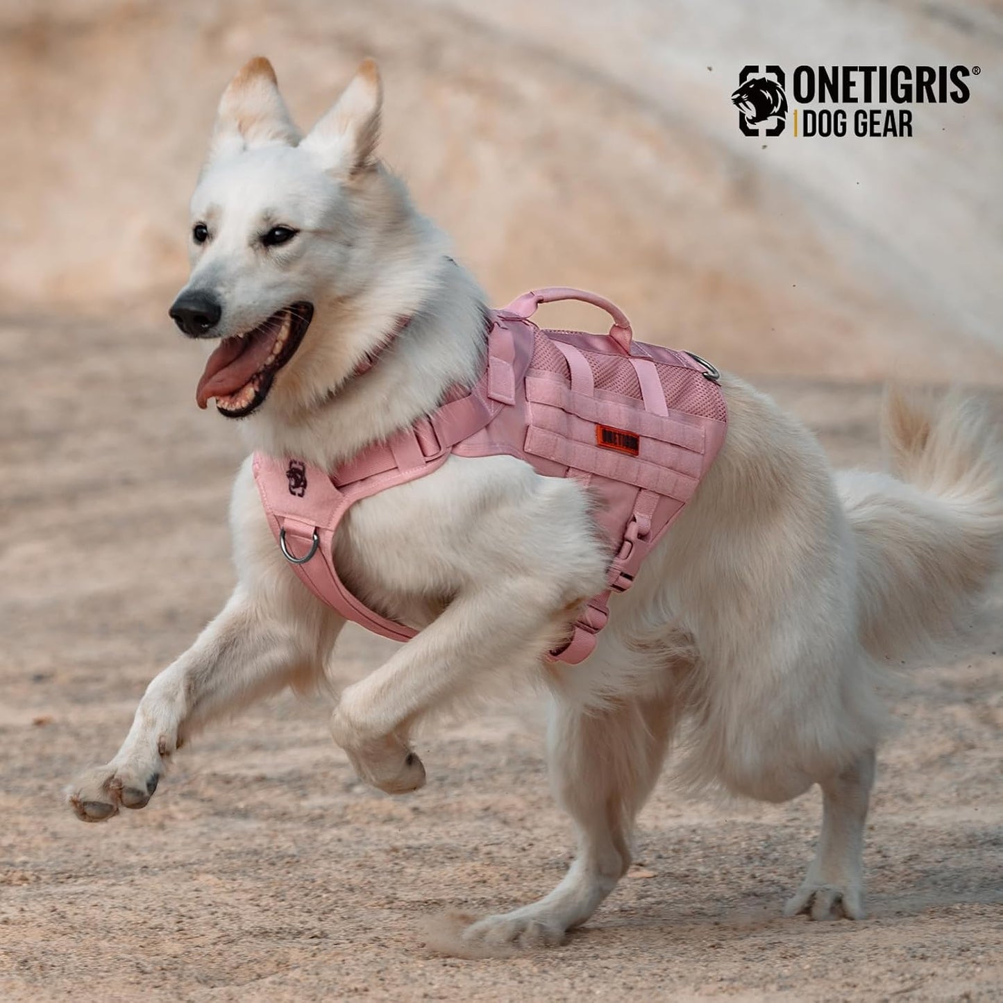 OneTigris Tactical Dog Harness for Small Dog, No Pull Small Dog Vest Harness with Handles Breathable Military Molle Vests for Walking Hiking Training (Pink, Large)