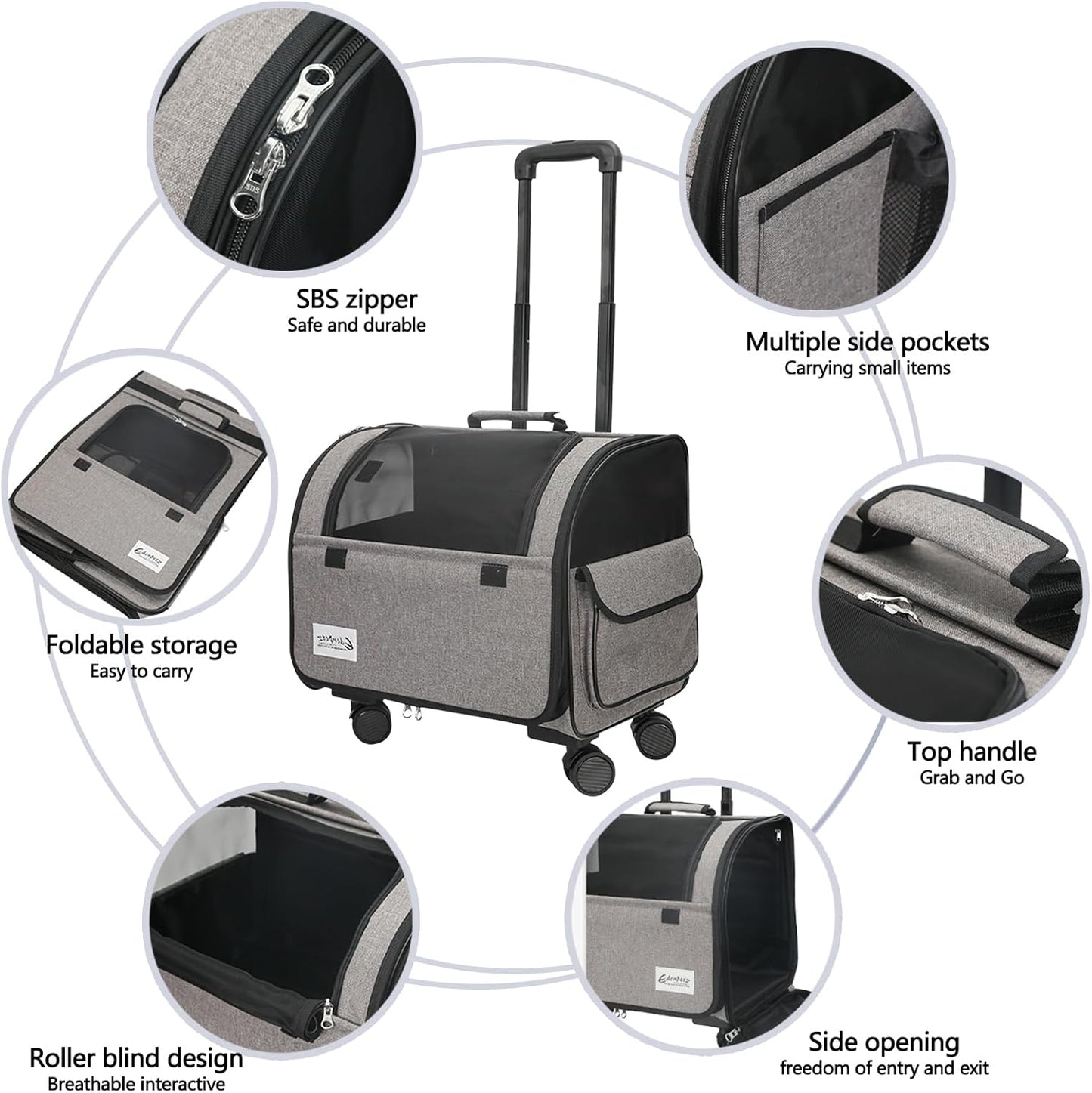 Dog Travel Bag with Removable Rolling Wheels, Airline Approved Pet Carrier, Foldable Cat Bag with Breathable Mesh, Pet Stroller(Black)