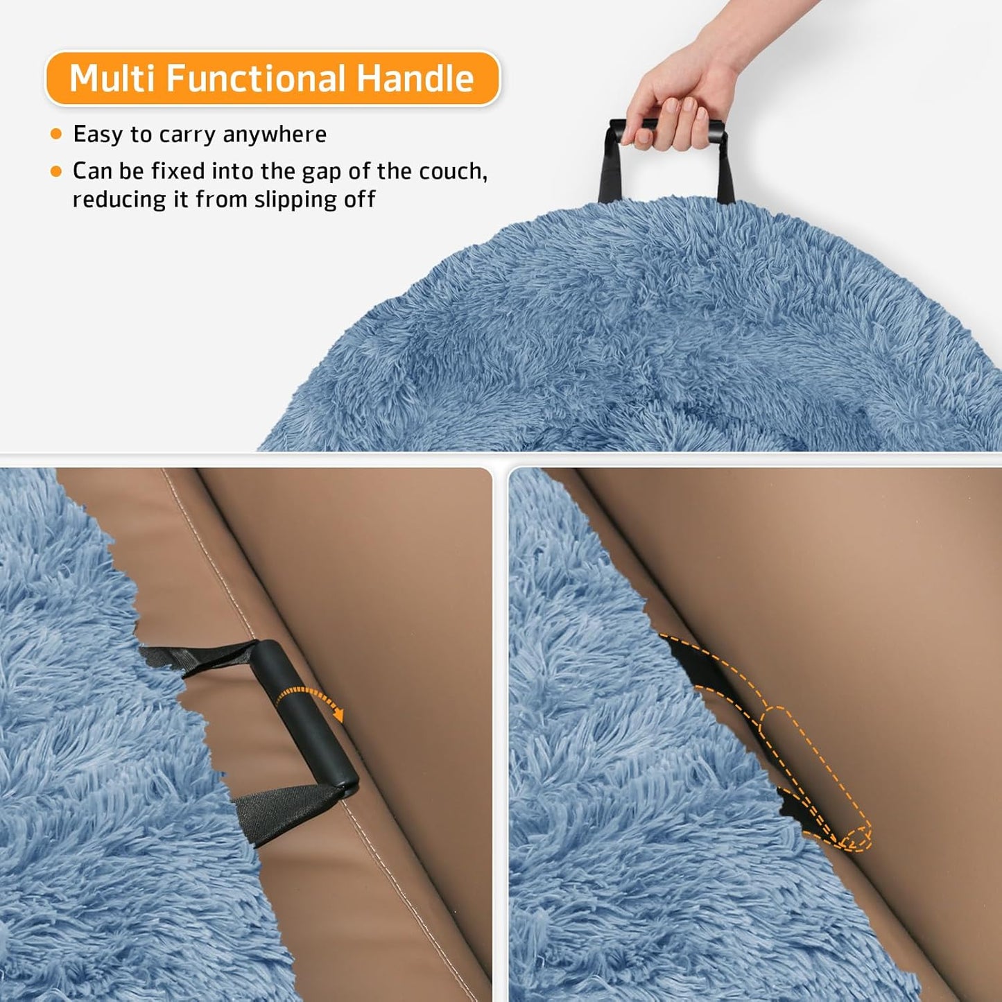 GGIB Calming Dog Bed Fluffy Plush Dog Mat for Furniture Protector with Removable Washable Cover for Large Medium Small Dogs and Cats (Medium, Navy)