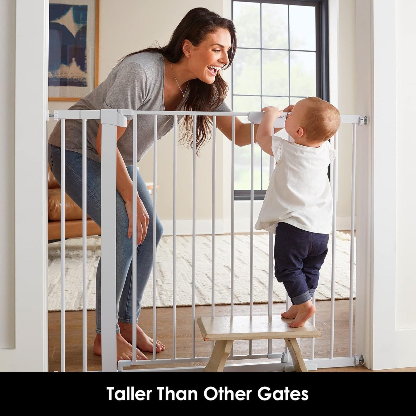 Cumbor 36" Extra Tall Baby Gate for Dogs and Kids with Wide 2-Way Door, 29.7"- 46" Width, and Auto Close Personal Safety for Babies and Pets, Fits Doorways, Stairs, and Entryways, White