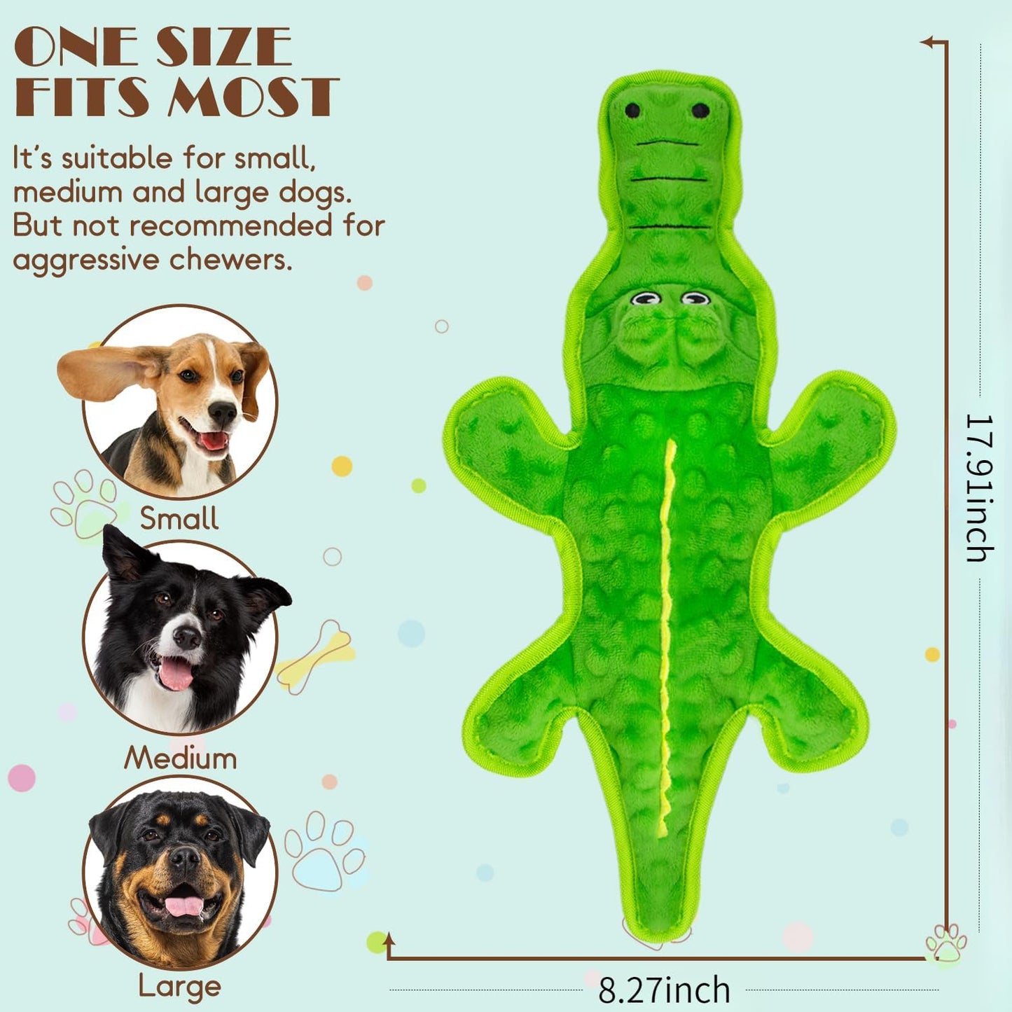 No Stuffing Dog Squeak Toys- Chew Toys for Small Medium Large Breed- Durable Puppy Teething Interactive to Keep Them Busy- Best Birthday Gift(Crocodile)