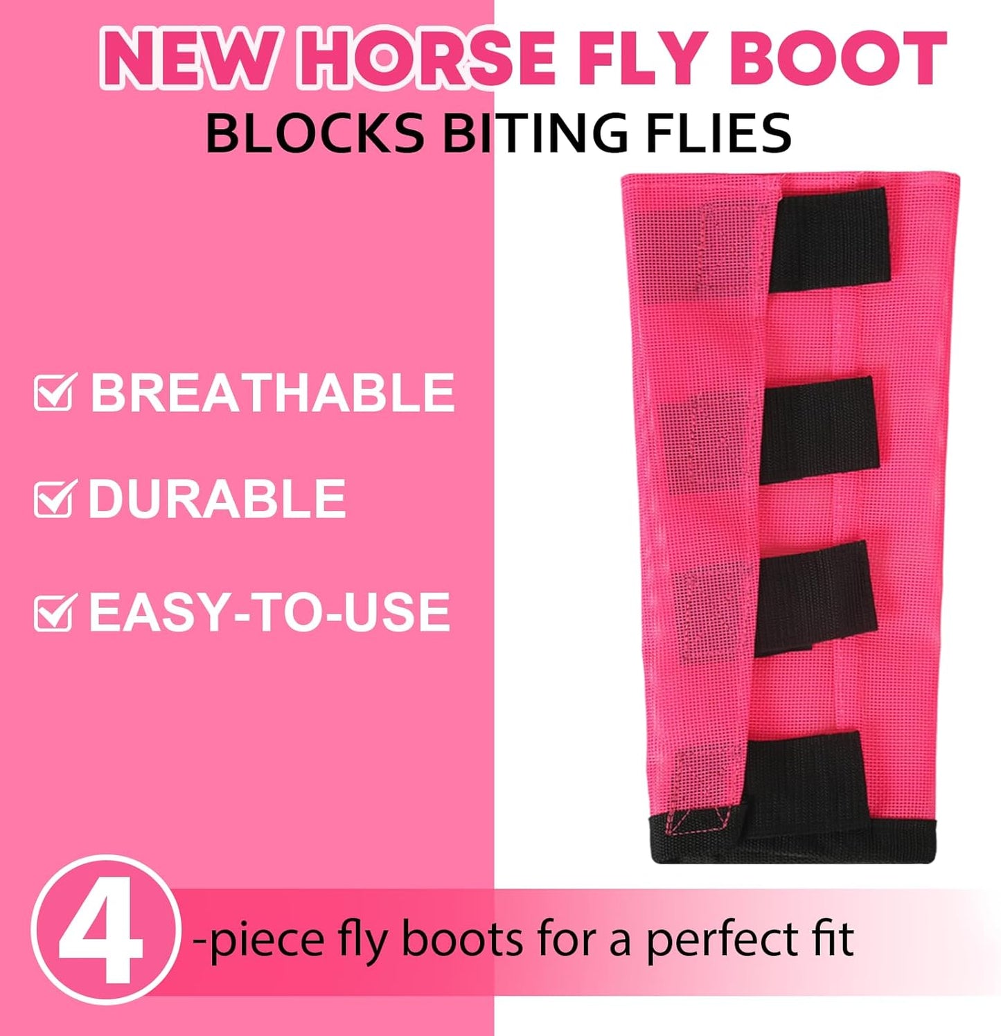 Premium 4-Pack Horse Fly Boots & Leggings Loose-Fit Fine Mesh with Stay-On Fasteners, Support Strips & Anti-Stomp Design Breathable Non-Slip Protection Leg Wrap (Large) Rose Pink