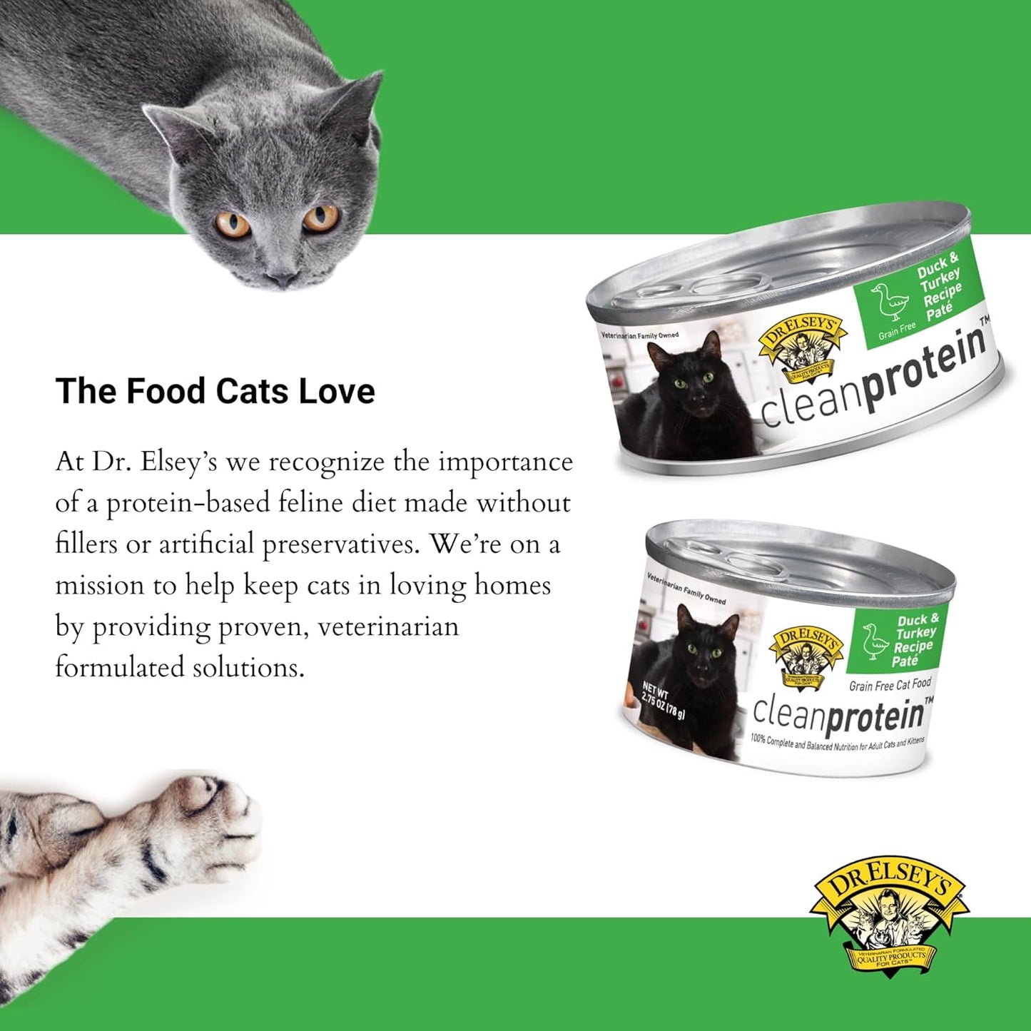 Dr. Elsey's cleanprotein Duck & Turkey Recipe Wet Cat Food (Case of 24), 2.75 oz Canned Food