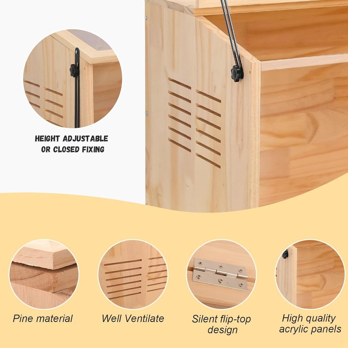 Wooden Hamster Cage,48" Lx20 Wx20 H，Animal Cabinet for Dwarf Syrian Hamsters Degus, Hamster Habitat with Openable Top and Large Acrylic Sheets.