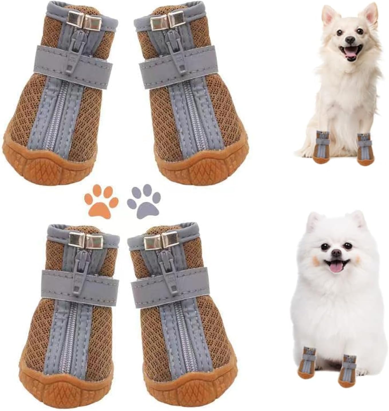 Dog Shoes for Small Dogs, Puppy Dog Boots & Paw Protector for Winter Snow Day, Summer Hot Pavement, Waterproof in Rain Weather, Ourdoor Hiking, Indoor Hardfloors with Anti Slip Sole 4PCS/Set