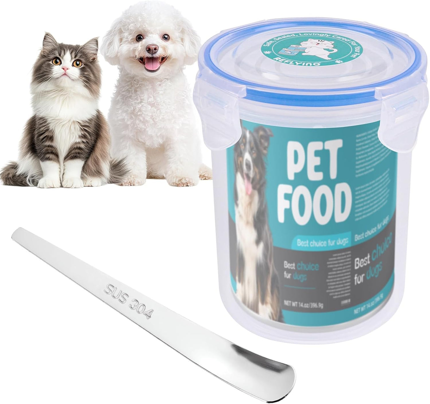 REFLYING Canned Cat Food Storage Lids,Reusable Airtight Can Cover Pet Food Sealer - Keeps Cat Food Storage Can Fresh, Cat Food Container Eliminates Odor, Easy To Use With SUS 304 Spoon,Can Opener