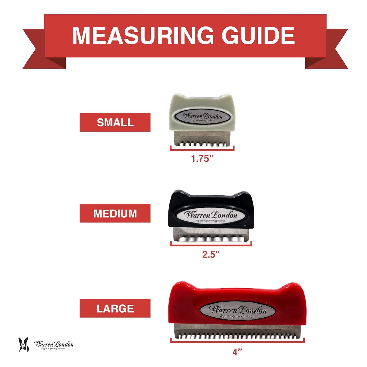 Warren London Deshedding Brush for Dogs – Large Short-Hair | 4-in Stainless-Steel Undercoat Rake Reduces Shedding Up to 95% | Gentle Skin-Safe Comb, Quick-Clean Release, Non-Slip Ergonomic Grip