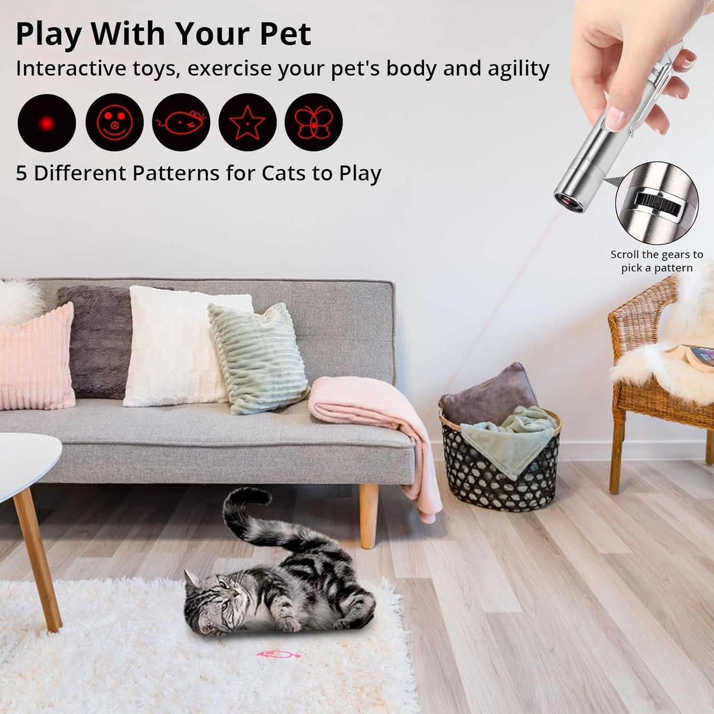 Cat Toy Pointer for Indoor Cats, USB Rechargeable Kitten Toys with 7 Adjustable Patterns, Interactive Chase Toys for Indoor Cats & Dogs, Training & Exercise Fun