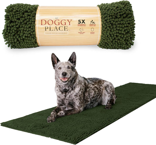 My Doggy Place Microfiber Dog Mat for Muddy Paws, 8' x 2' Chive - Non-Slip, Absorbent and Quick-Drying Dog Paw Cleaning Mat, Washer and Dryer Safe - Hallway Runner