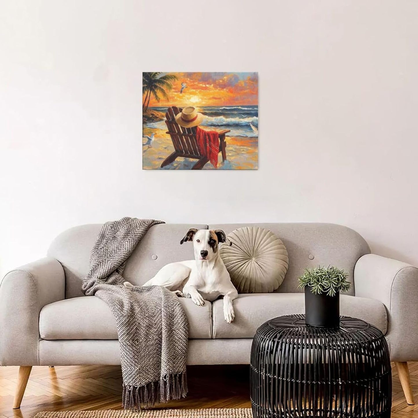 Beach Coastal Bathroom Pictures Wall Art, Seaside Ocean Bathroom Wall Decor, Sunrise Palm Framed Painting Canvas Artwork for Bedroom Living Room Decorations 24"L x 20"W