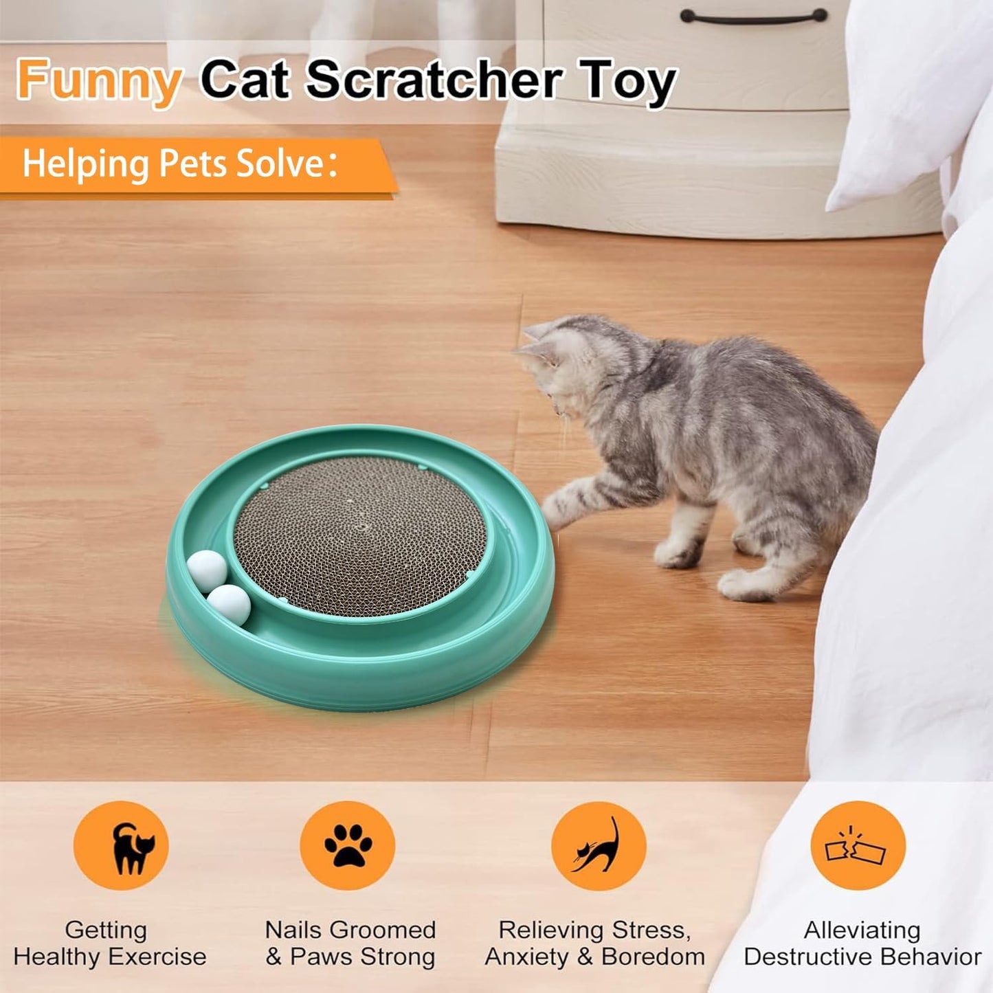 Interactive Cat Ball Track Toy for Indoor Cats, Cat Scratching Board & Exercise Set for Bored Indoor Adult and Kitten Mental & Physical Stimulation, with Spare Ball to Prevent Loss (Green)