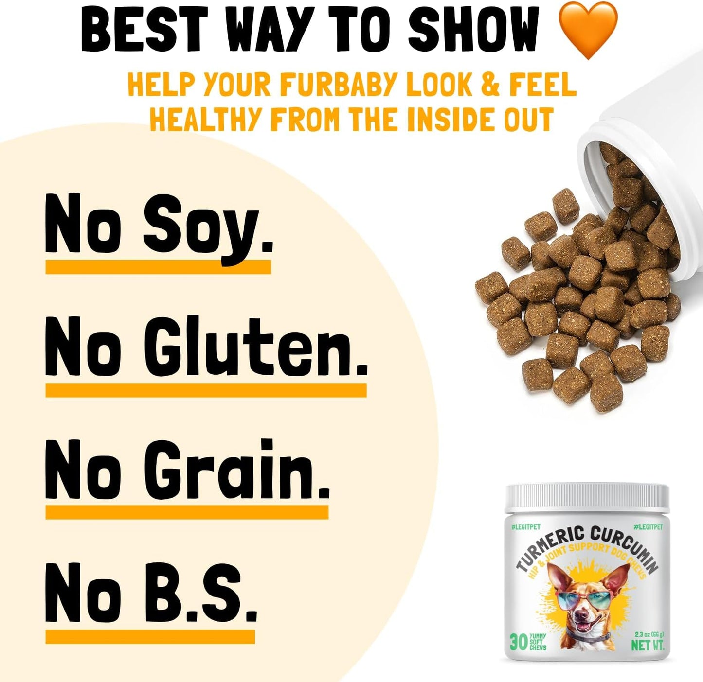 LEGITPET Turmeric Curcumin Hip & Joint Supplement for Dogs – Supports Mobility, Comfort & Overall Wellness – with Collagen & BioPerine – 30 Chews