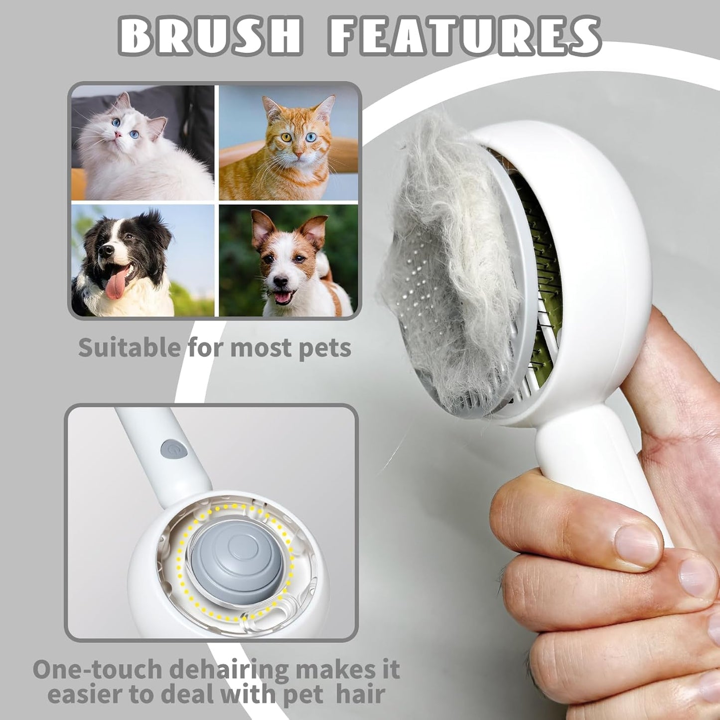 3-in-1 Steam Brush for Cats & Dogs – Hair Removal Comb with One-Click Release & Water Spray – Grooming Brush for Shedding, Long/Short Hair (white brushs)