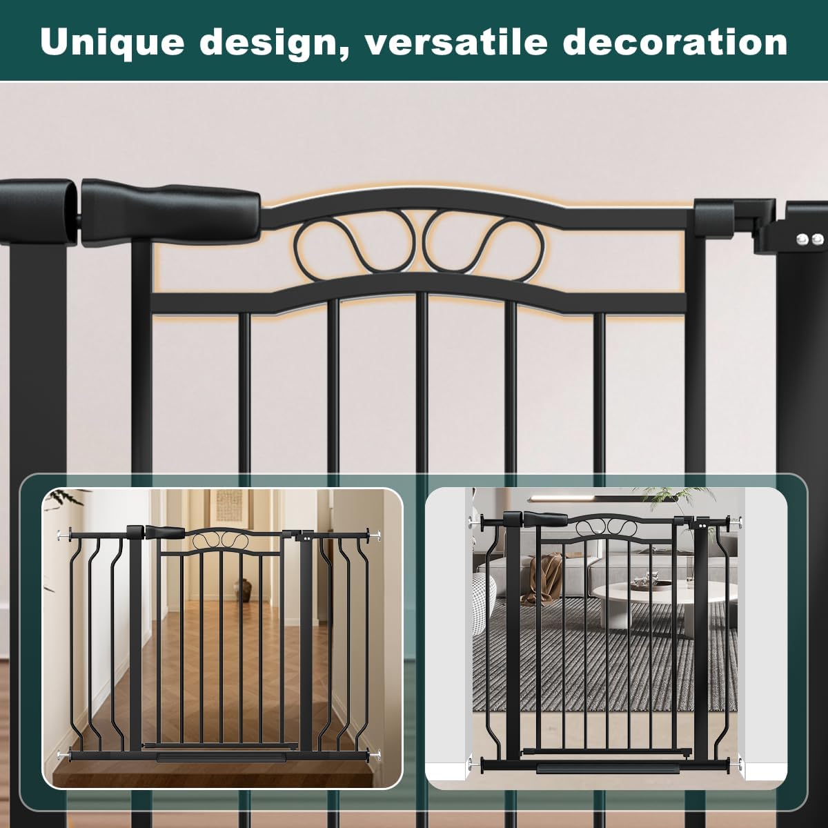 Baby Gate for Stairs 29.53"-53.1" Extra Wide, Pressure Mounted Dog Gate Indoor, Walk Thru Pet Gate for Cat Dog Child,Pet Gates for The House Doorway Black