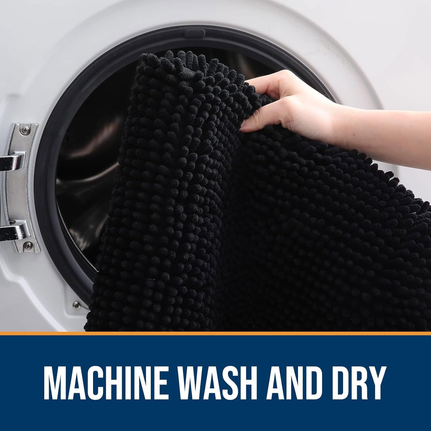 OLANLY Dog Door Mat for Muddy Paws 30x17, Absorbs Moisture and Dirt, Absorbent Non-Slip Washable Doormat, Quick Dry Chenille Mud Mat for Dogs, Entry Indoor Entryway Carpet for Inside Floor, Black