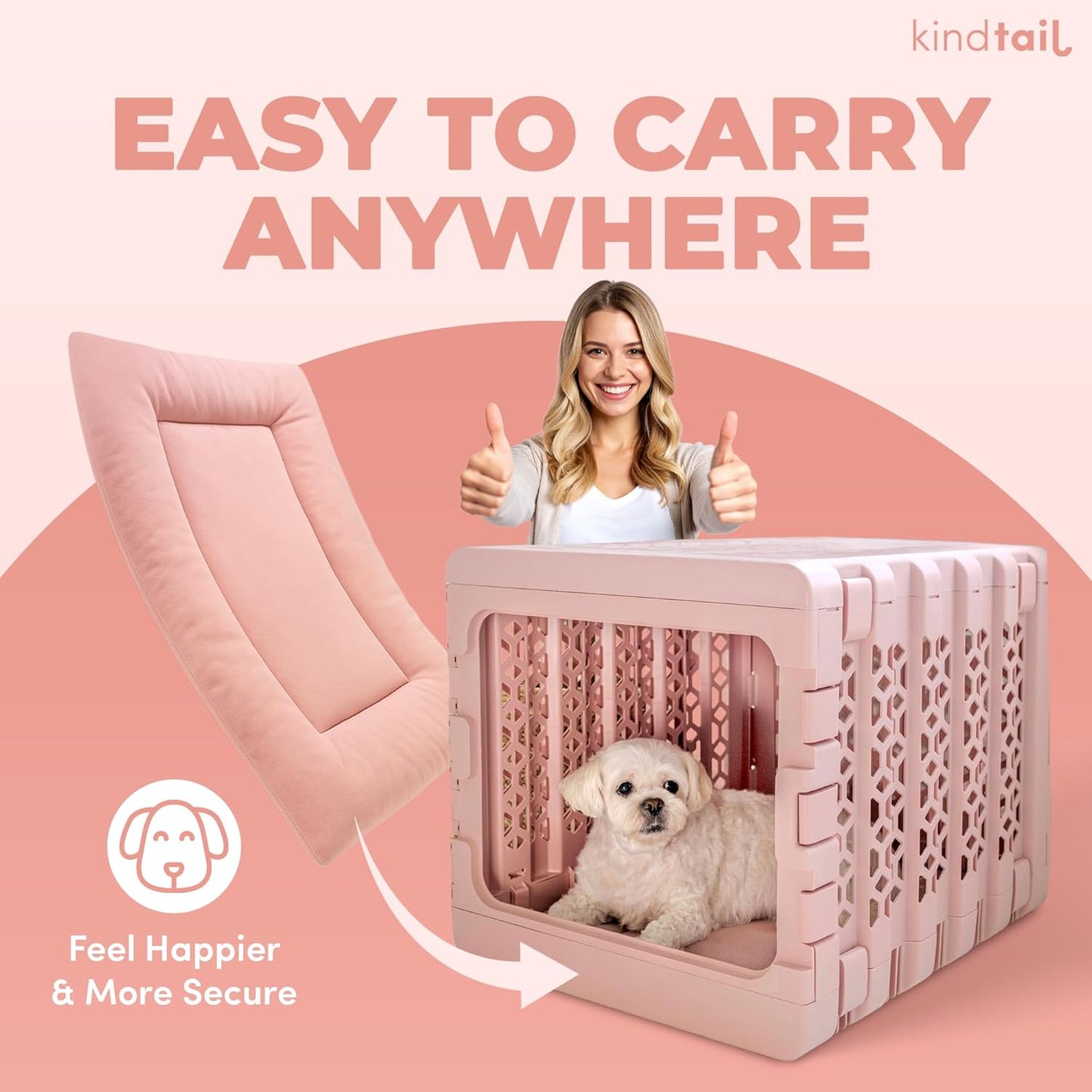 KindTail Dog Crate Pad - Soft Velvet, Reversible Bed - Machine Washable Kennel Mat for Pets up to 25 lbs - Mattress for Cozy Sleeping - 25” x 19” x 1” (Light Grey, Medium)