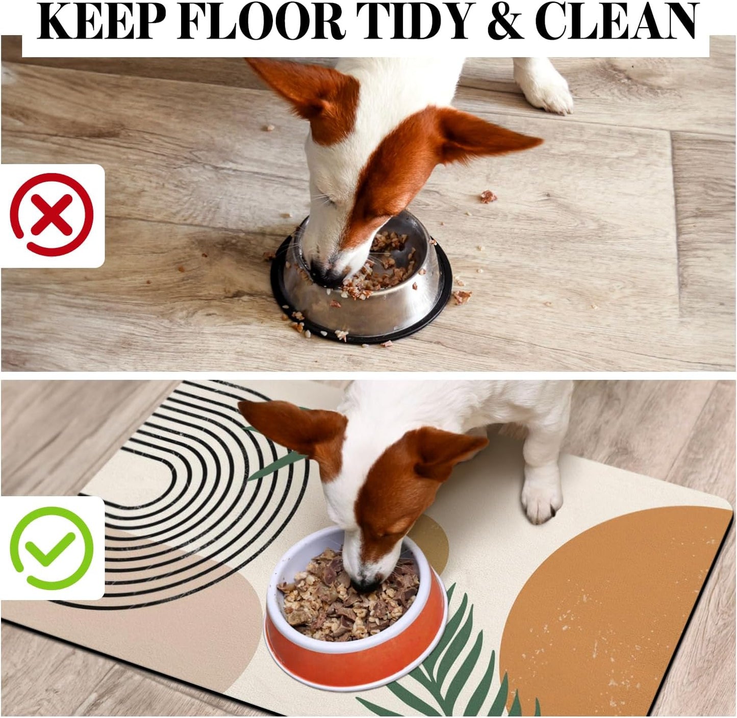 Dog Food Mats for Floors Super Absorbent, Pet Cat Food Mat - Non Slip Dog Bowl Mats for Food and Water, Eco-Friendly Boho Dog Placemats Feeding Mat