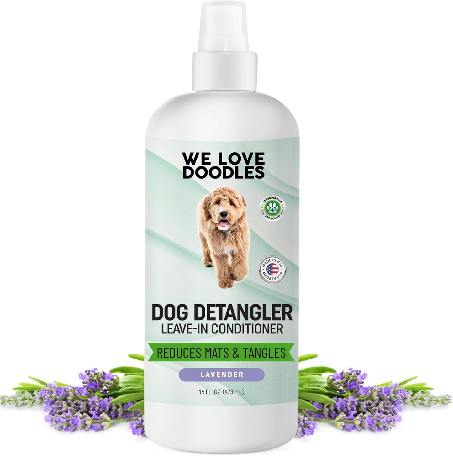 We Love Doodles Dog Detangler Spray - Leave-in Conditioner for Dogs - Dog Detangling Spray - Dematting Spray for Dogs - Tangle Remover - Made in The USA (Lavender)