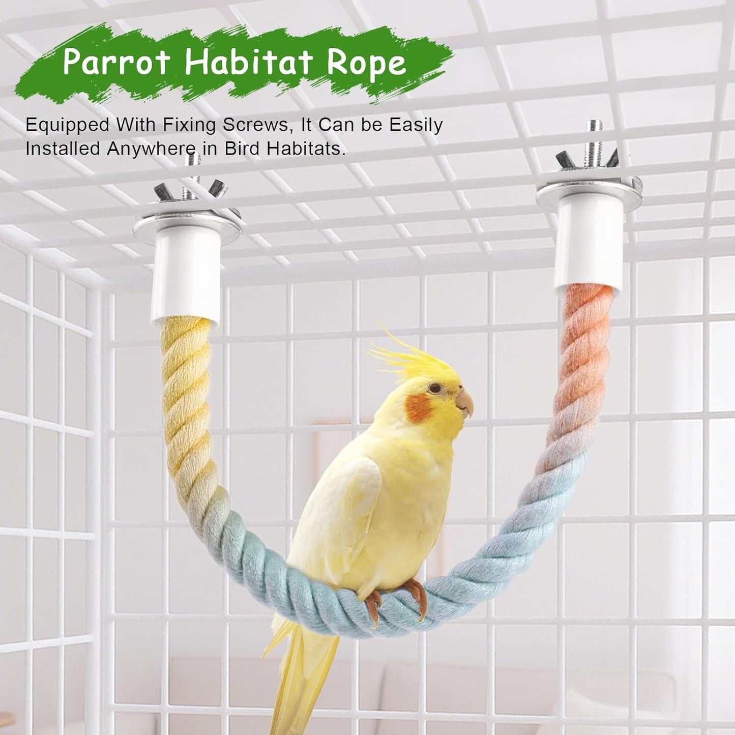 3 Pcs Bird Rope Perches Gradient Color, Bendable Parrot Bird Perch Rope Stand for Cage, Stand Climbing Stand Toy for Cockatiels, Lovebirds, Budgies, Parakeets (2 Long + 1 Short)