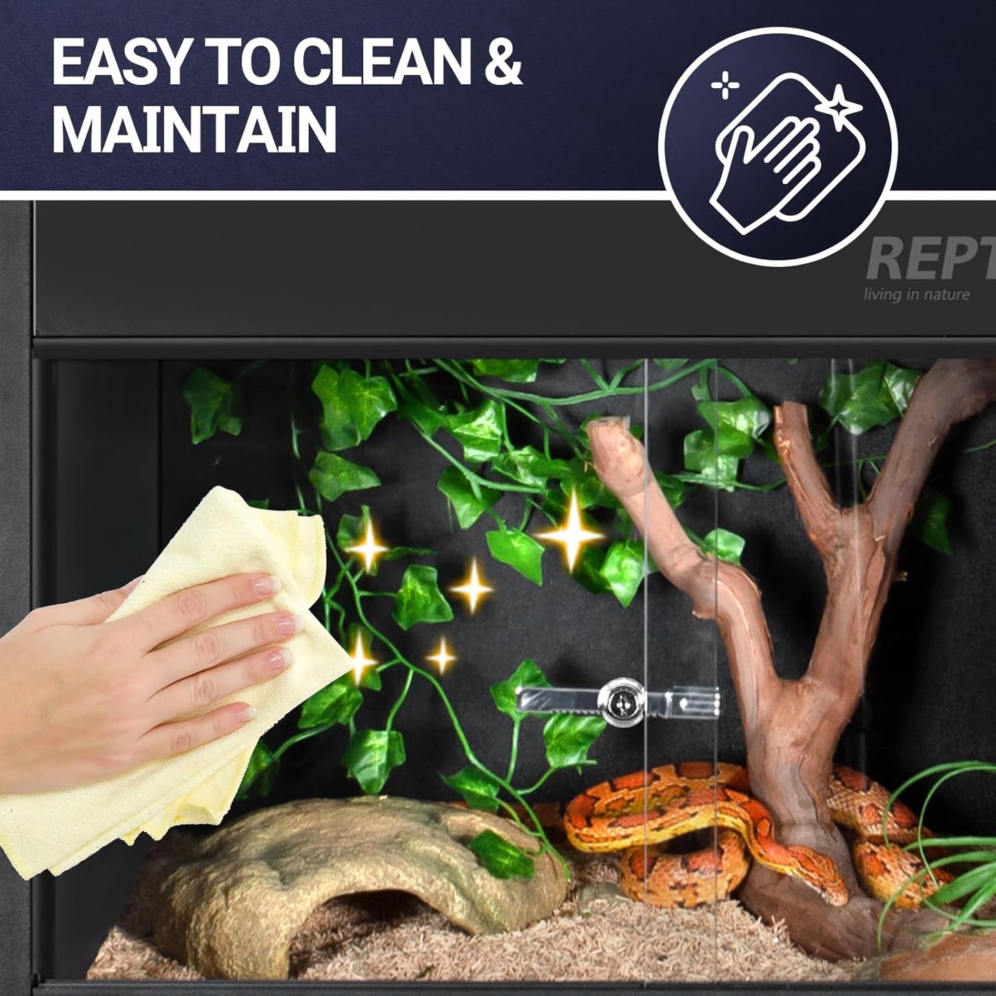 REPTI ZOO 50 Gallon PVC Reptile Enclosure, 36x18x18 inch Reptile Tank for Ball Python Bearded Dragon Snake Gecko, Reptile Terrarium Lounge Habitat with Glass Sliding Door & Top Screen Ventilation