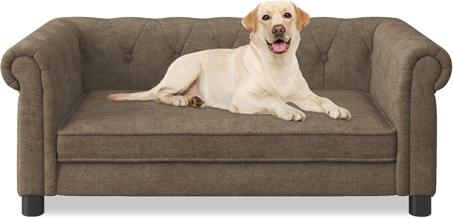 Dog Sofa Couch for Medium to Large Dogs, Memory Foam Pet Sofa Couch with Washable Fabric, Durable Elevated Dog Bed with Legs, Removable Cushion for Medium and Large Dogs, Brown