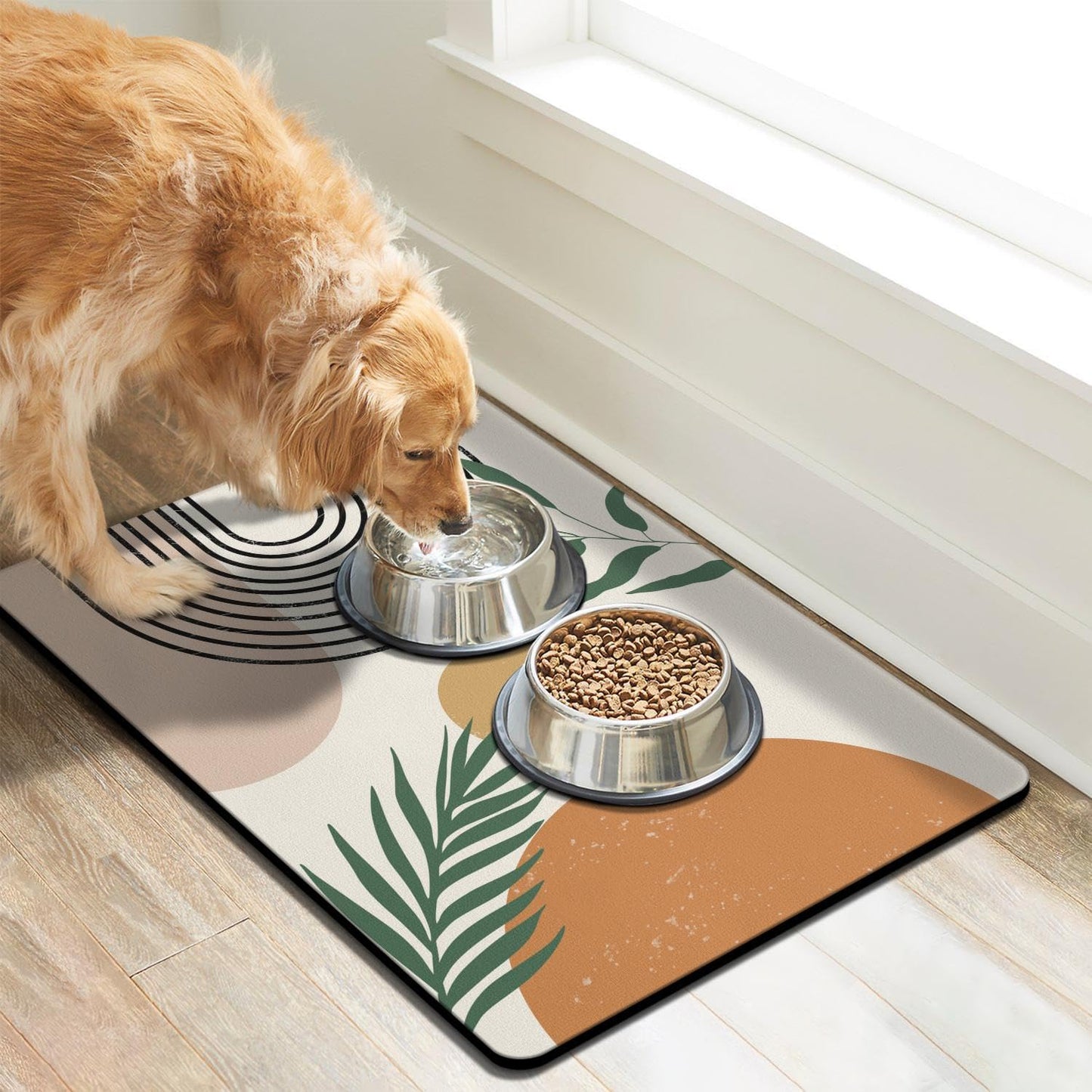 Dog Food Mats for Floors Super Absorbent, Pet Cat Food Mat - Non Slip Dog Bowl Mats for Food and Water, Eco-Friendly Boho Dog Placemats Feeding Mat