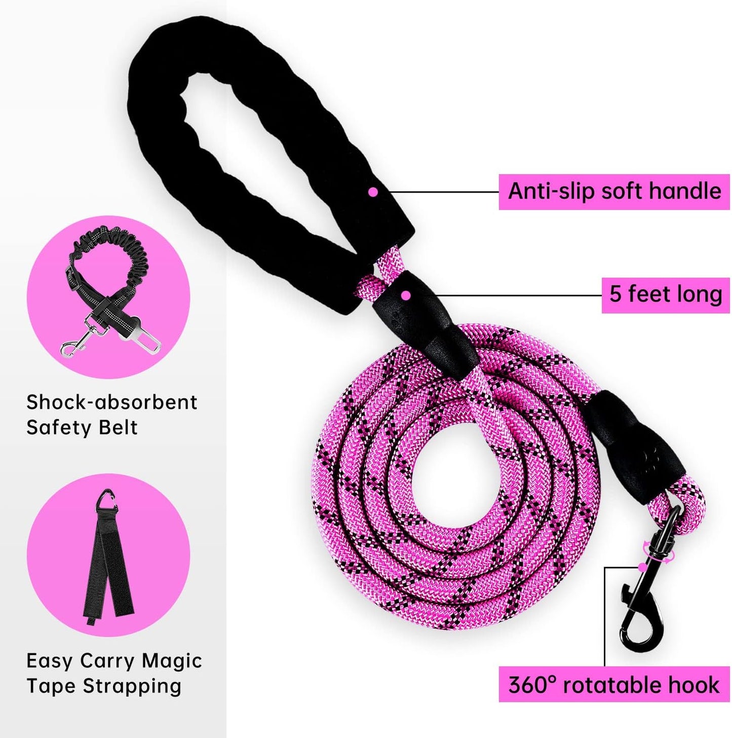 IVY&LANE No Pull Dog Harness for Small Dogs, Dog Vest Harness with Leash, Safety Belt and Storage Strap, Fully Adjustable Harness, 360° Reflective Strip, Soft Handle (Fuchsia Pink,S)