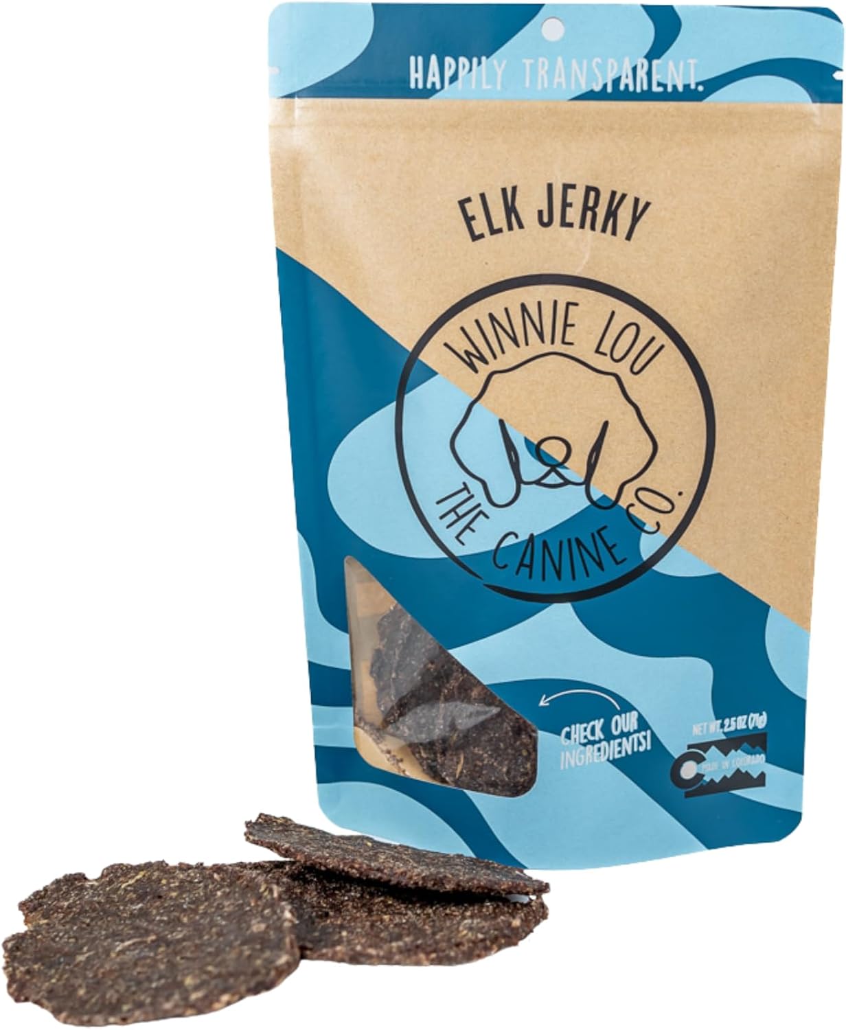 Winnie Lou Elk Jerky Dog Treats – Limited Ingredient, Human Grade, Training Treats for Small, Medium & Large Dogs, Made in USA (2 Pack)