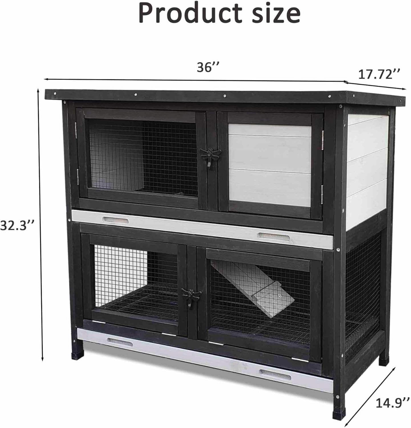 Double Level Solid Wood Rabbit Hutch Small Animal Cage for Rabbits, Guinea Pigs, Hedgehogs & Lizards Indoor/Outdoor– 2-Tier Eco-Friendly Habitat with Bedding Area, Durable & Easy to Clean