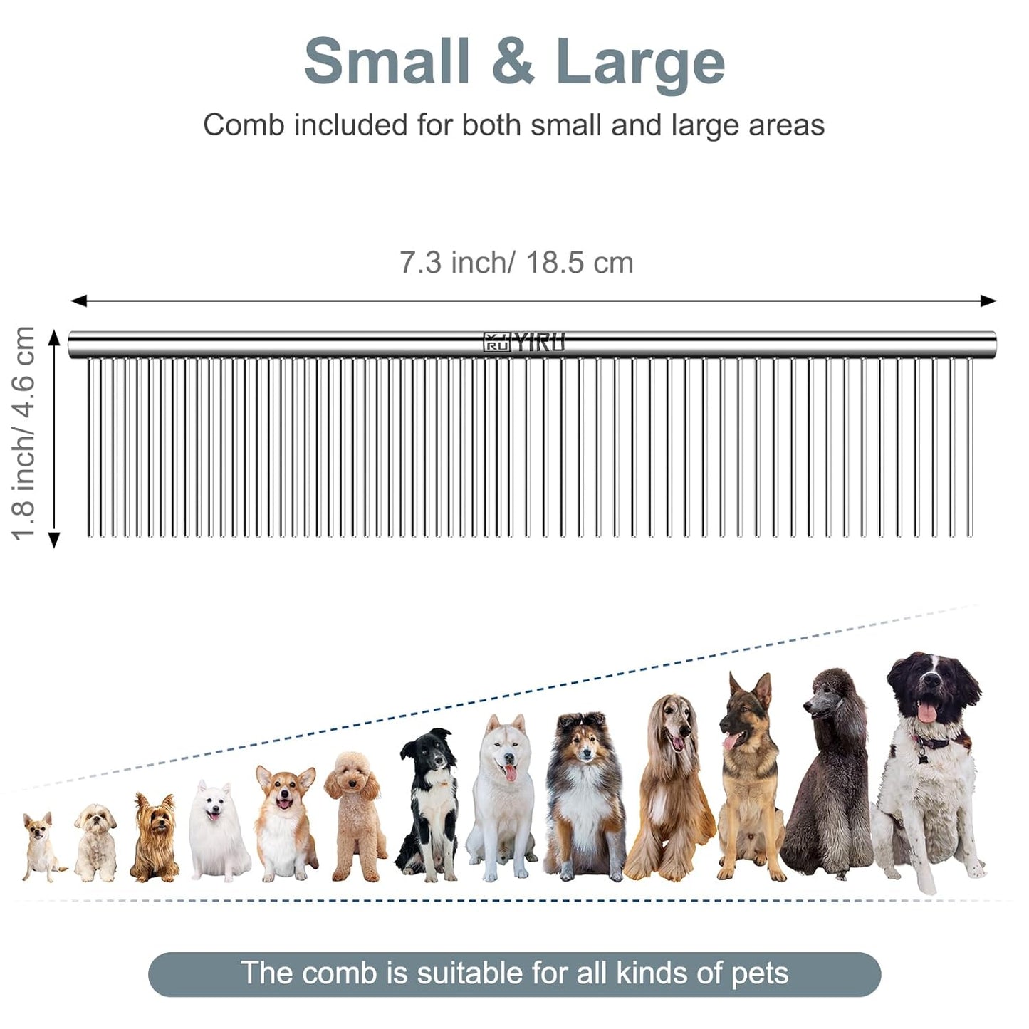 YIRU Dog Cat Grooming Combs,Large Steel Comb for Knots,Mats & Loose Hair Removal,Professional Grooming Comb for Dogs Cats