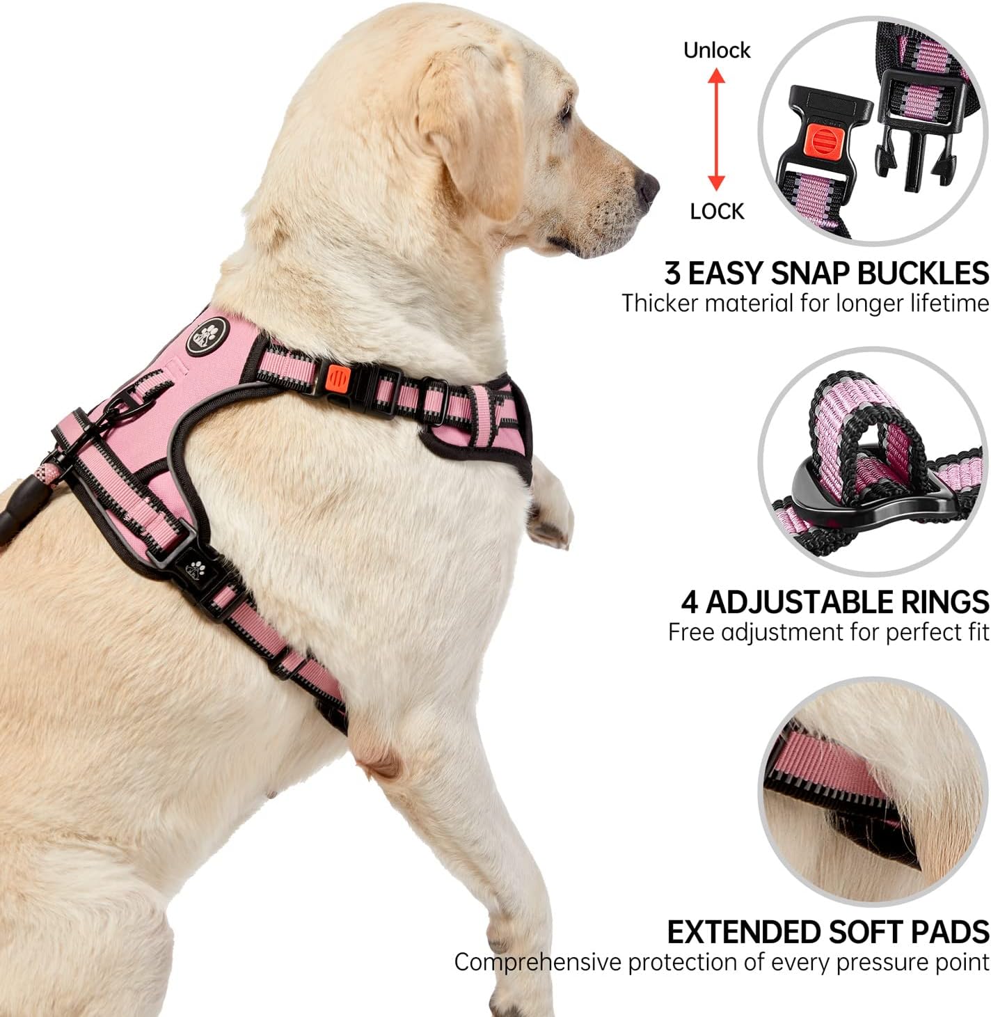 NESTROAD No Pull Dog Harness,Adjustable Oxford Dog Vest Harness with Leash,Reflective No-Choke Pet Harness with Easy Control Soft Handle for Small Dogs(X-Small,Pink)