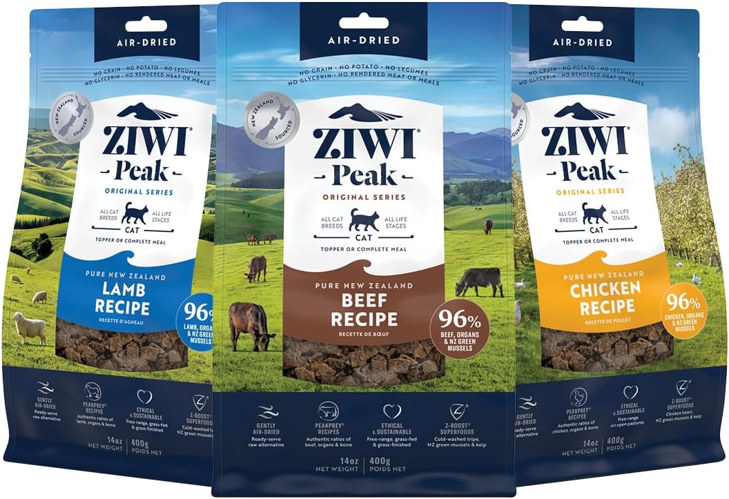 ZIWI Peak Air-Dried Cat Food Bundle High Protein, Grain Free & Limited Ingredient Superfoods (Beef, 14oz + Lamb + Chicken)