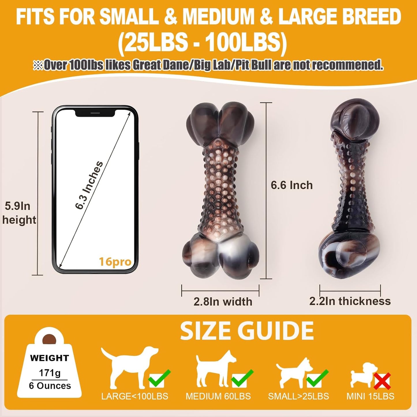 Dog Chew Toys for Aggressive Chewers, Tough Chew Toys for Dogs Large Small Medium, Indestructible Dog Bone Toy For Chewer, Durable Nylon for Puppy Dogs Teething Toy to Keep Them Busy,Beef Flavor Gift