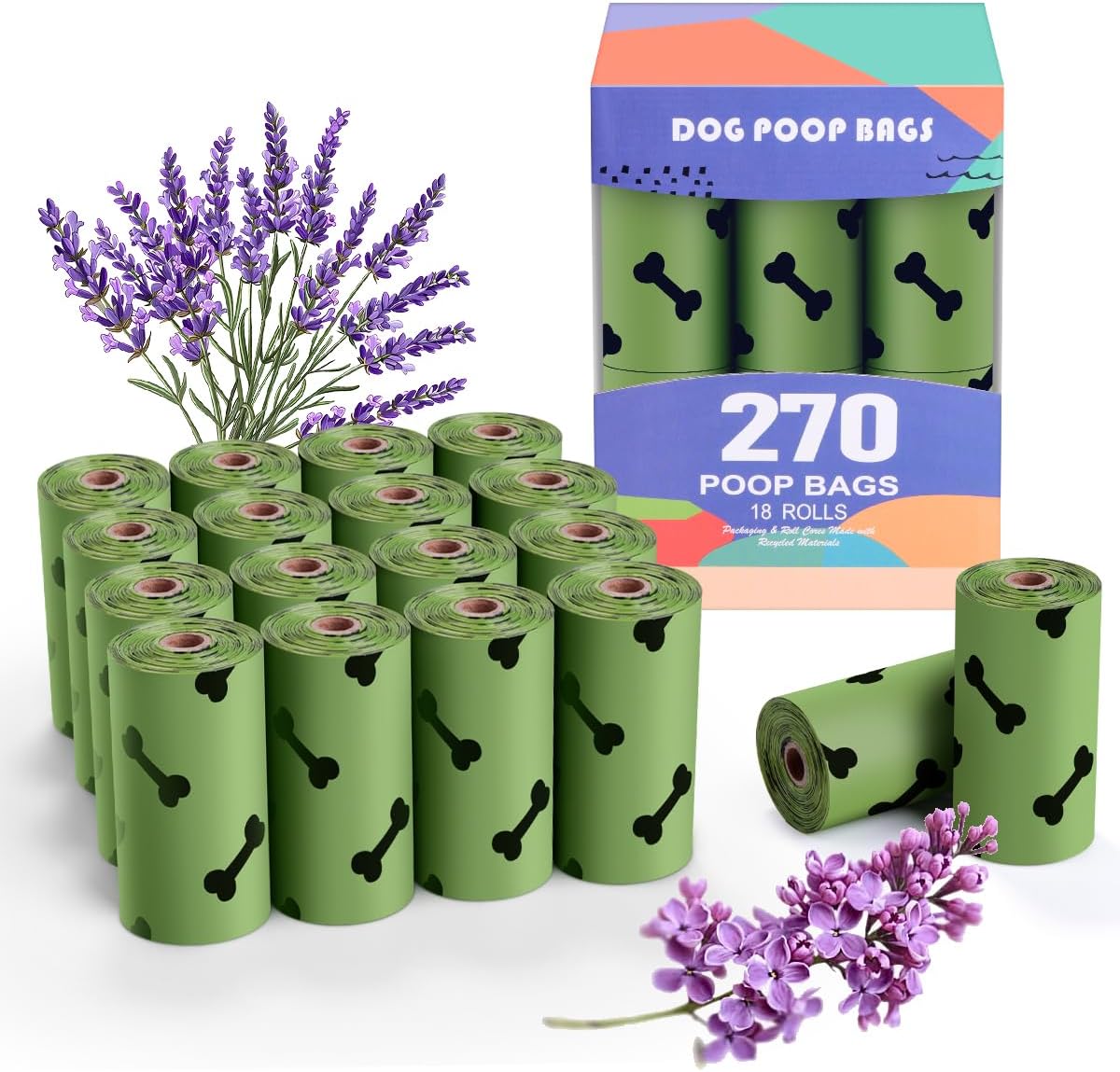 Green Dog Poo Bags Lavender scent - 270 Large Biodegradable Poop Bags, Extra Thicken Strong Corn Starch Blended Compostable Leak Proof Poop Waste Bag for Dogs