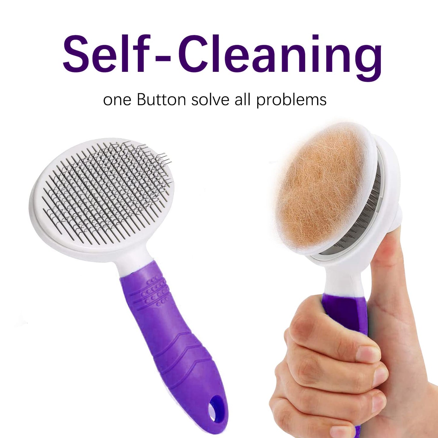 Cat Self Cleaning Slicker Brush, Pets Skin Friendly Grooming Brushes for Shedding Dogs Cats Hair Easy to Remove Loose Undercoat with Long or Short Hairs Pet Massage Tool for All Hair Type- UPGRADED