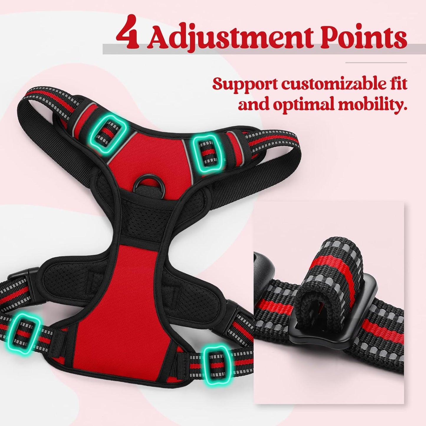 rabbitgoo Dog Harness No Pull with 2 Leash Clips, Adjustable Soft Padded, Reflective Oxford No Choke Pet Vest with Easy Control Handle for Small Dogs, Red, S