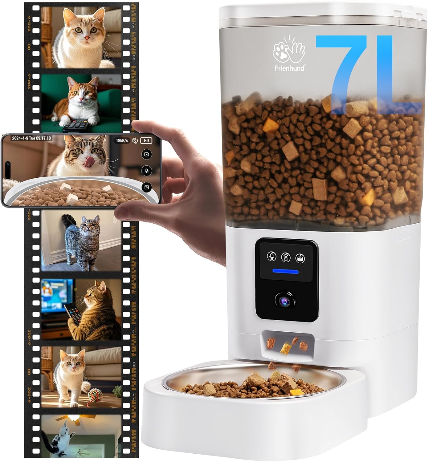 Automatic Cat Feeder with 2K Camera: 5G WiFi Automatic Dog Feeder with Night Vision,Cat Food Dispenser with 7L Large Food Storage Container for Multiple Pet,Detachable for Easy Clean -29 Cup
