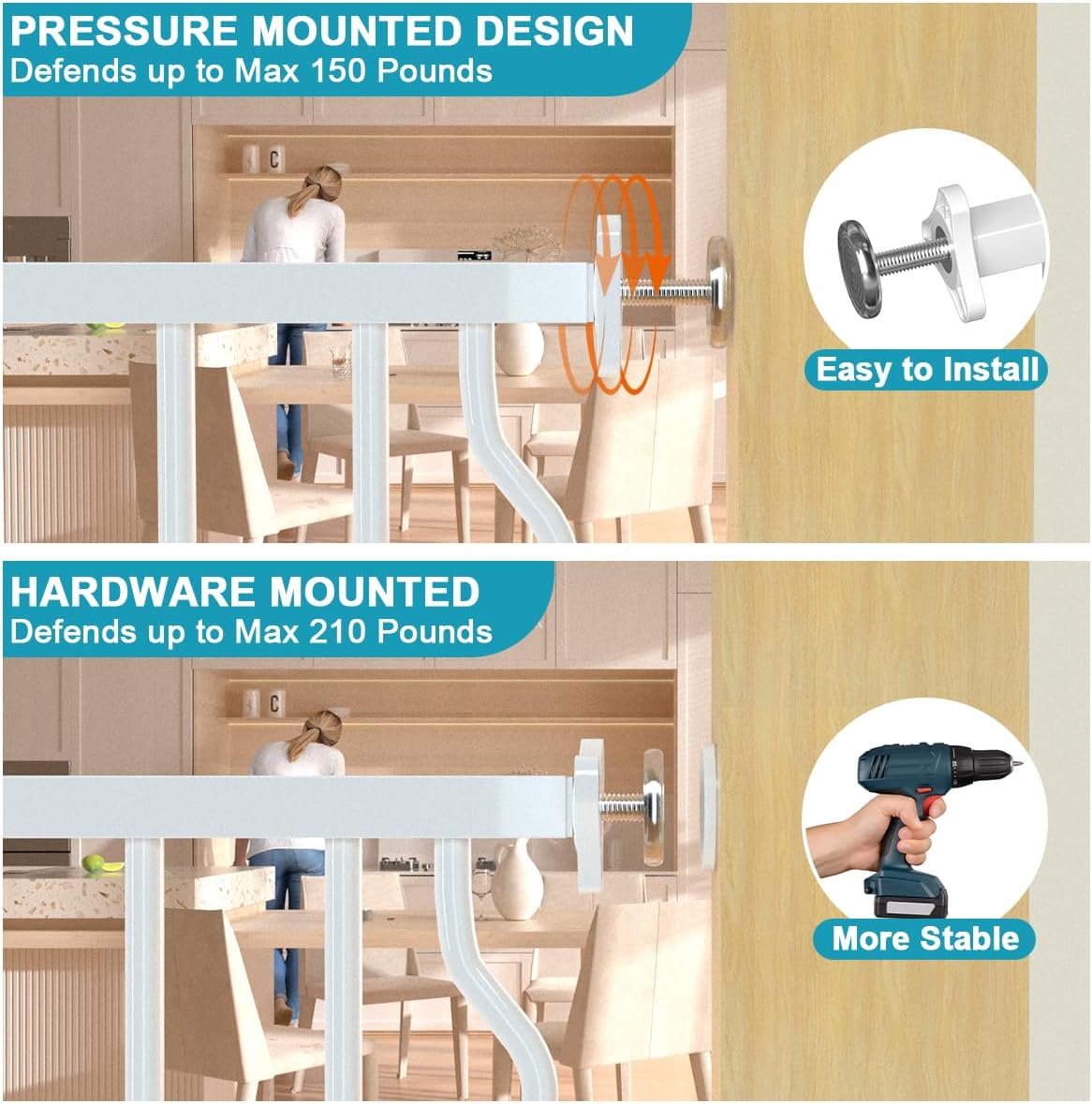 Extra Wide Baby Gate for Doorways 53.1"-62.6", Pressure Mounted Dog Gates With Door, Child Safety Barrier Walk Thru Indoor, Large Babygate Long for Kids Toddler Pet Outside, 30 In Tall White