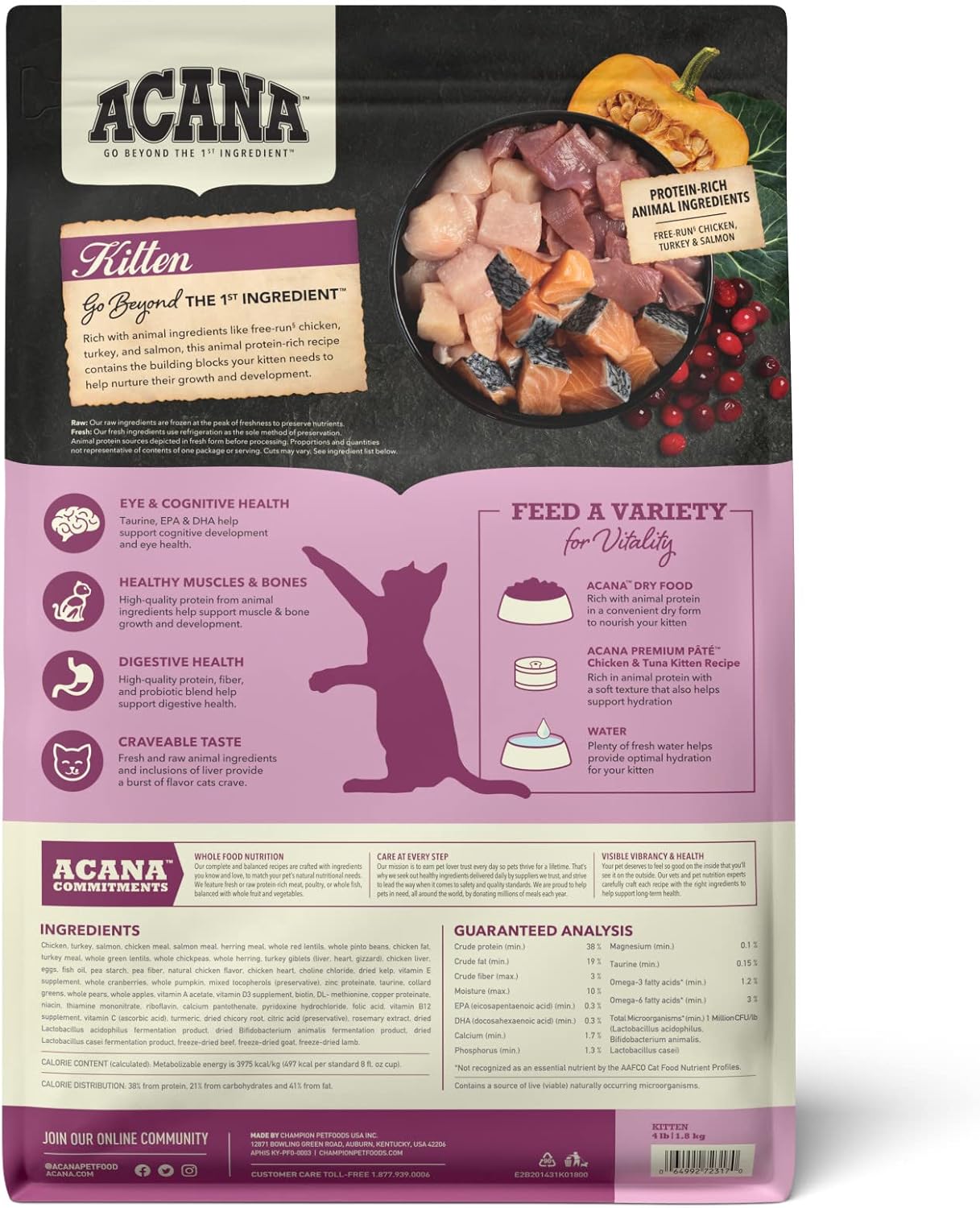 ACANA Highest Protein Dry Cat Food Kitten Recipe 4lb Bag
