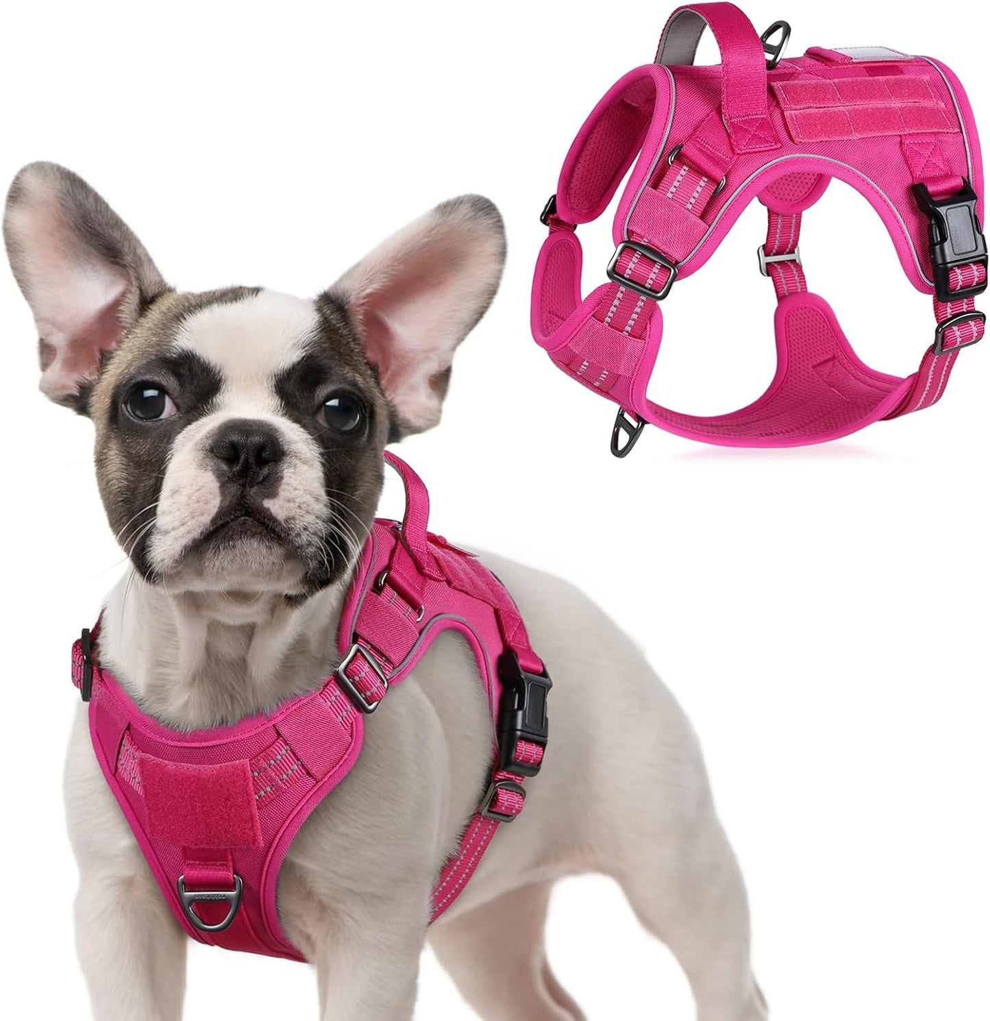 rabbitgoo Tactical Dog Harness for Small Dogs, No Pull Military Service Vest with Handle & Molle, Easy Control for Training Walking, Adjustable Reflective Straps, Rose Red, S