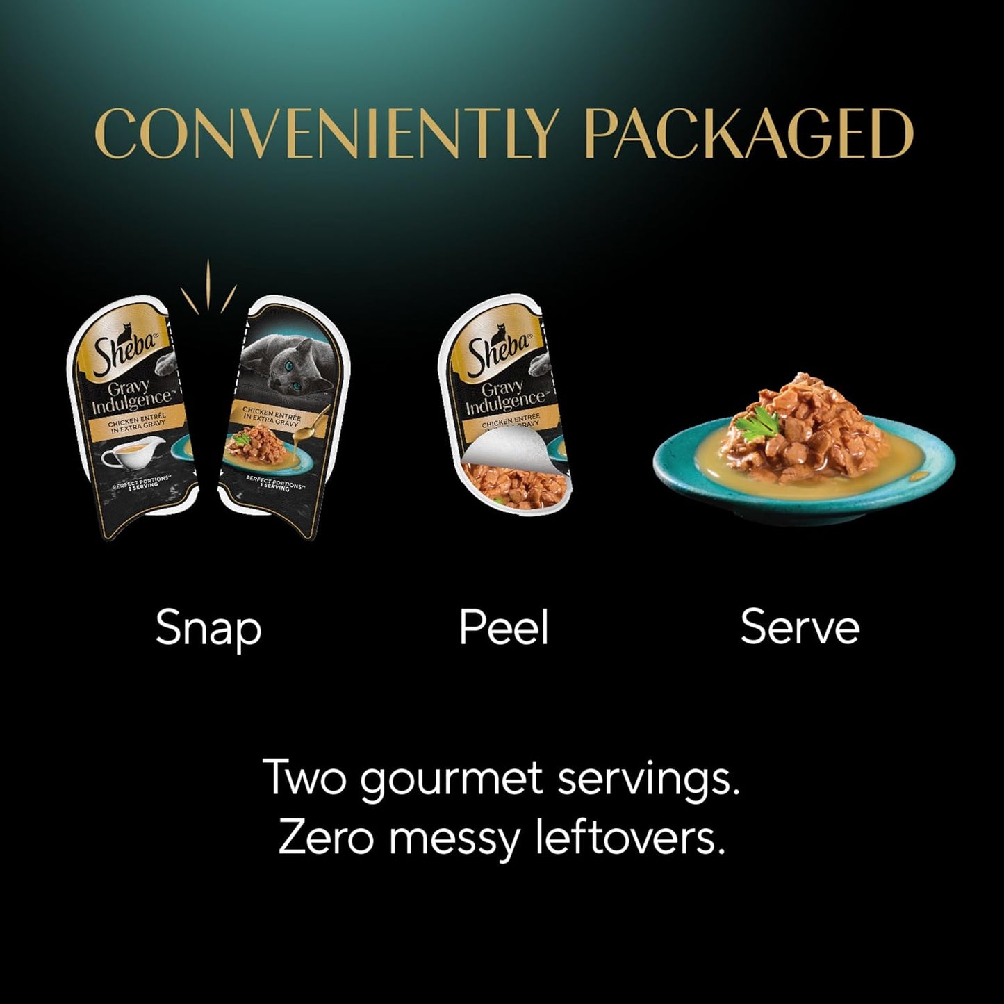 Sheba Gravy Indulgence Adult Wet Cat Food Chicken Entree in Extra Gravy, 2.6 oz. Twin-Pack Trays (24 Count, 48 Servings)