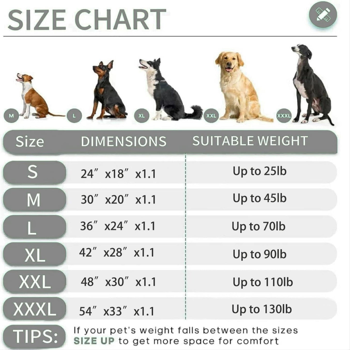 KHONSU PET Dog Bed Mat for Crate 1.1in Slim Cooling Pad Reversible Flannel & Waterproof Canva for Dogs up to 70 lbs