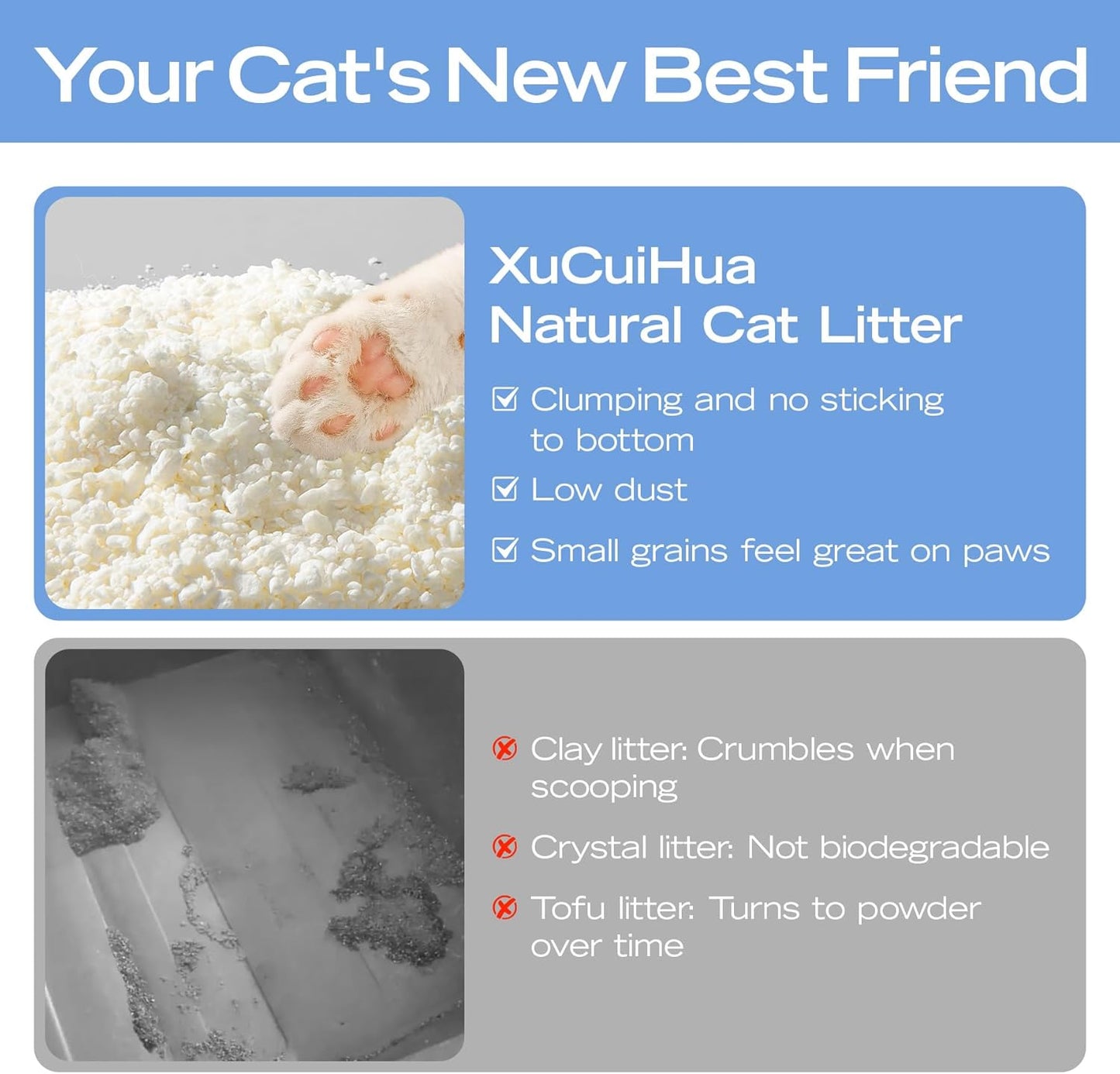 Natural Cat Litter Unscented, 100% Plant-Based, Strong Clumping Litter, Easy Scooping, Clumps Lift Cleanly, Low Dust, Corn & Cassava Litter, 5.5 LB