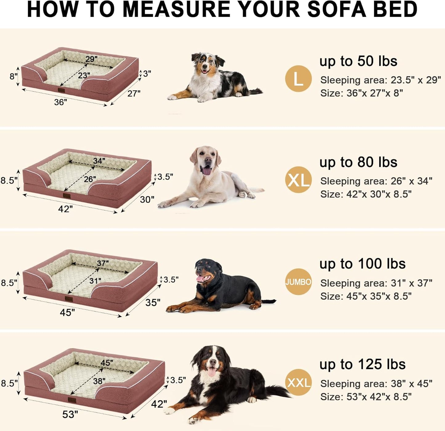 Orthopedic XL Dog Bed for Extra Large Dogs, Waterproof Memory Foam Dog Beds with Sides, Non-Slip Bottom and Egg-Crate Foam Big Dogs Couch Beds with Removable Washable Cover(X-Large,Pink)