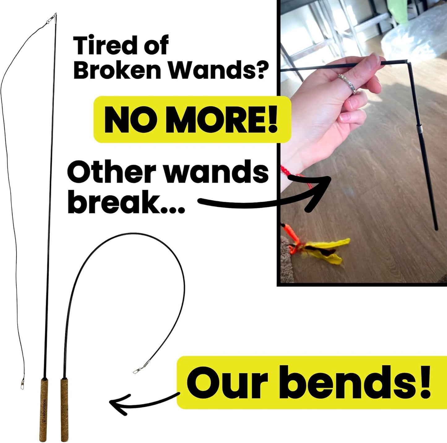 Forever Stick 2 Pack - The Unbreakable Cat Toy Wand, Extra Long Durable Interactive Cat Toy for Indoor Cats, Feather Kitten Toys for Bored Indoor Adult Cats, Bird Teaser Cat Accessories